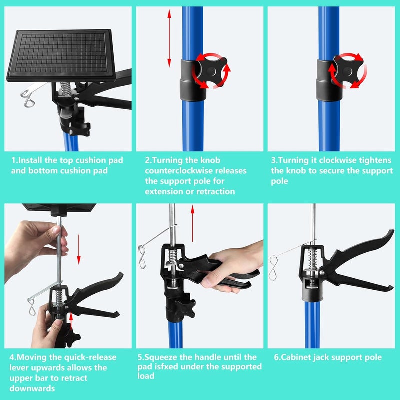 IvySync Cabinet Jack for Installing Cabinet，Adjustable 3rd Hand Support Pole Extend from 45 to 114 inches,Premium Steel Cabinet Lift Jack Support up to 154 lbs，2 Pack with Storage Bag (Dodger Blue) - Image 4